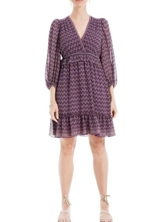 Max Studio Dresses & Skirts - NWOT Max Studio Purple Floral Fan Balloon Sleeve A-Line Dress MED never worn